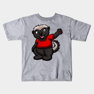 Cute Anthropomorphic Human-like Cartoon Character Honey Badger in Clothes Kids T-Shirt